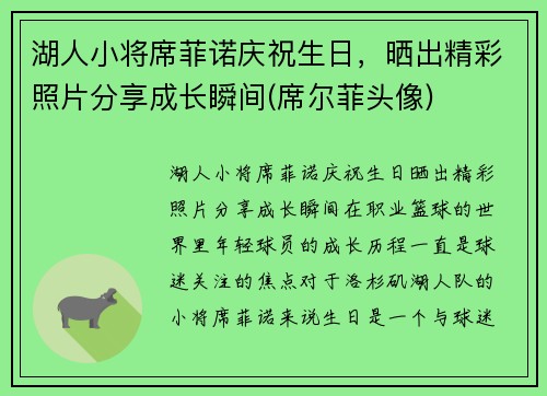 湖人小将席菲诺庆祝生日，晒出精彩照片分享成长瞬间(席尔菲头像)